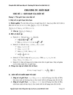 Chuyên đề Giới hạn dãy số - Chương IV Đại số và Giải tích 11